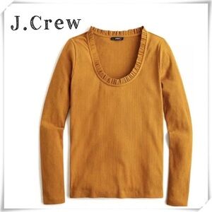 J.CREW Ribbed Ruffle Neck Long-Sleeve Shirt in Mustard Yellow